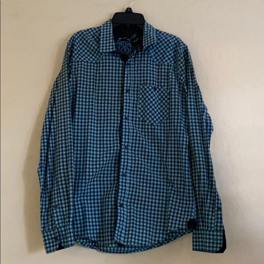 Turquoise checkered dress shirt